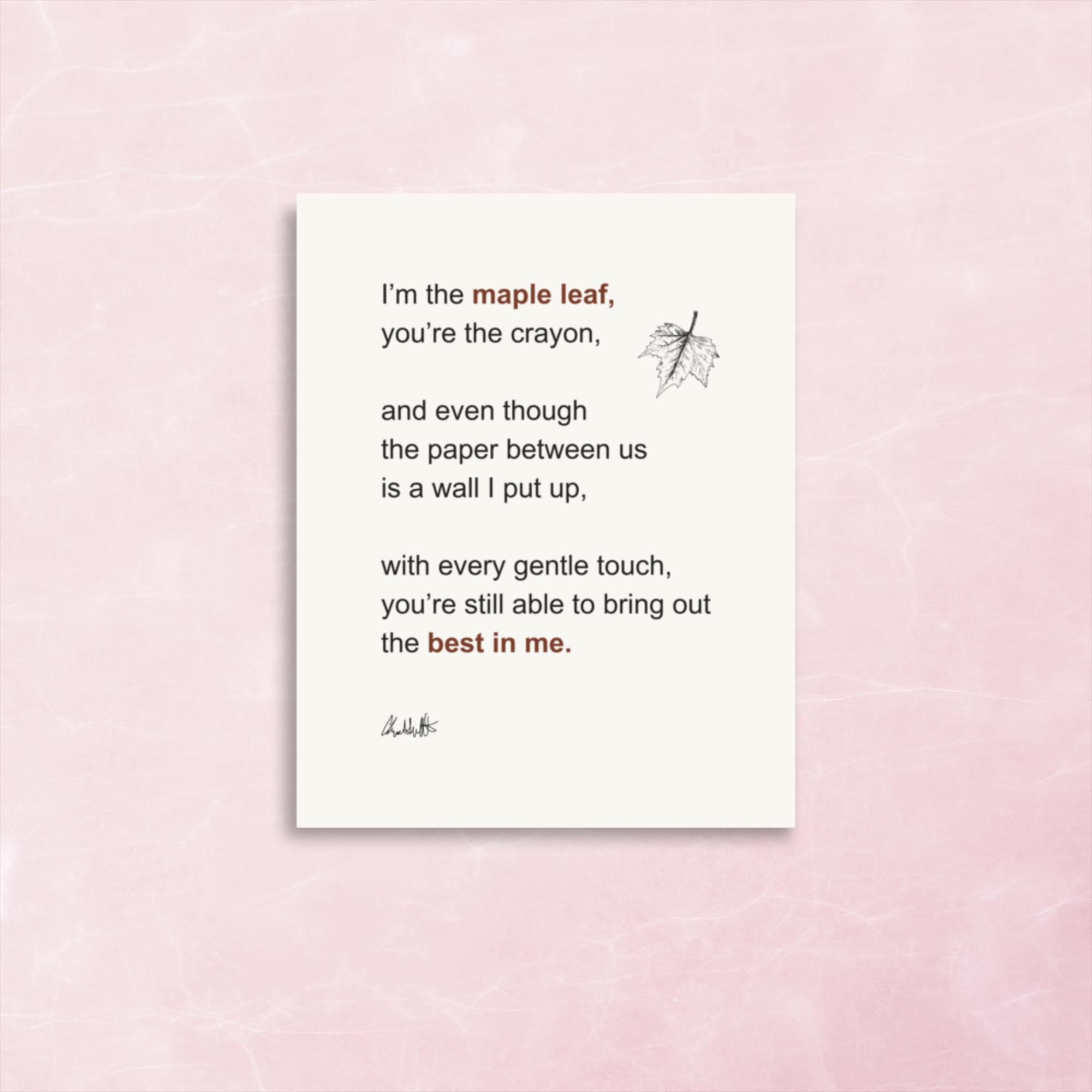 Maple Leaf Canadian poetry print by Chris Gallant
