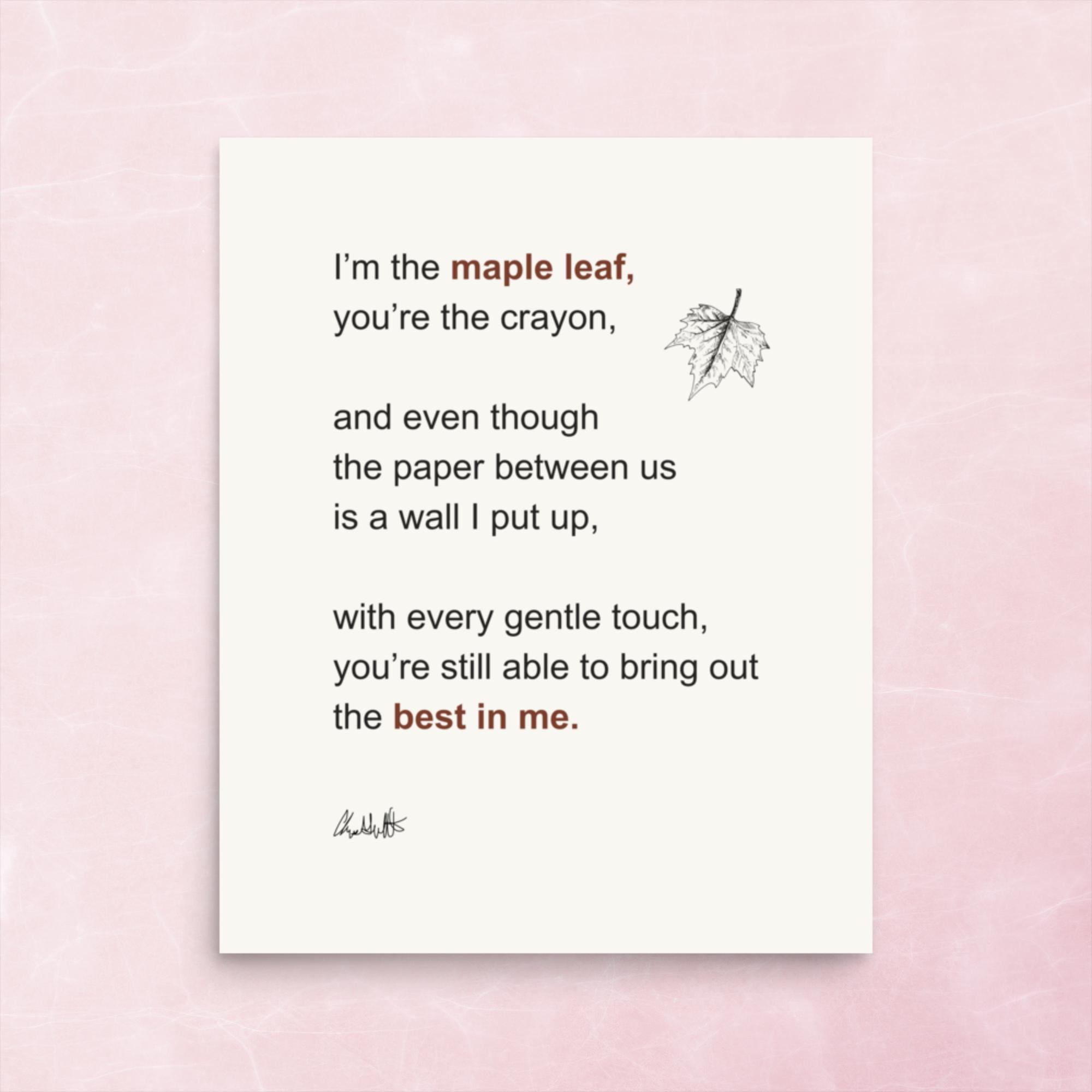 Maple Leaf Poetry Print – Romantic Canadian Wall Art - Image 3