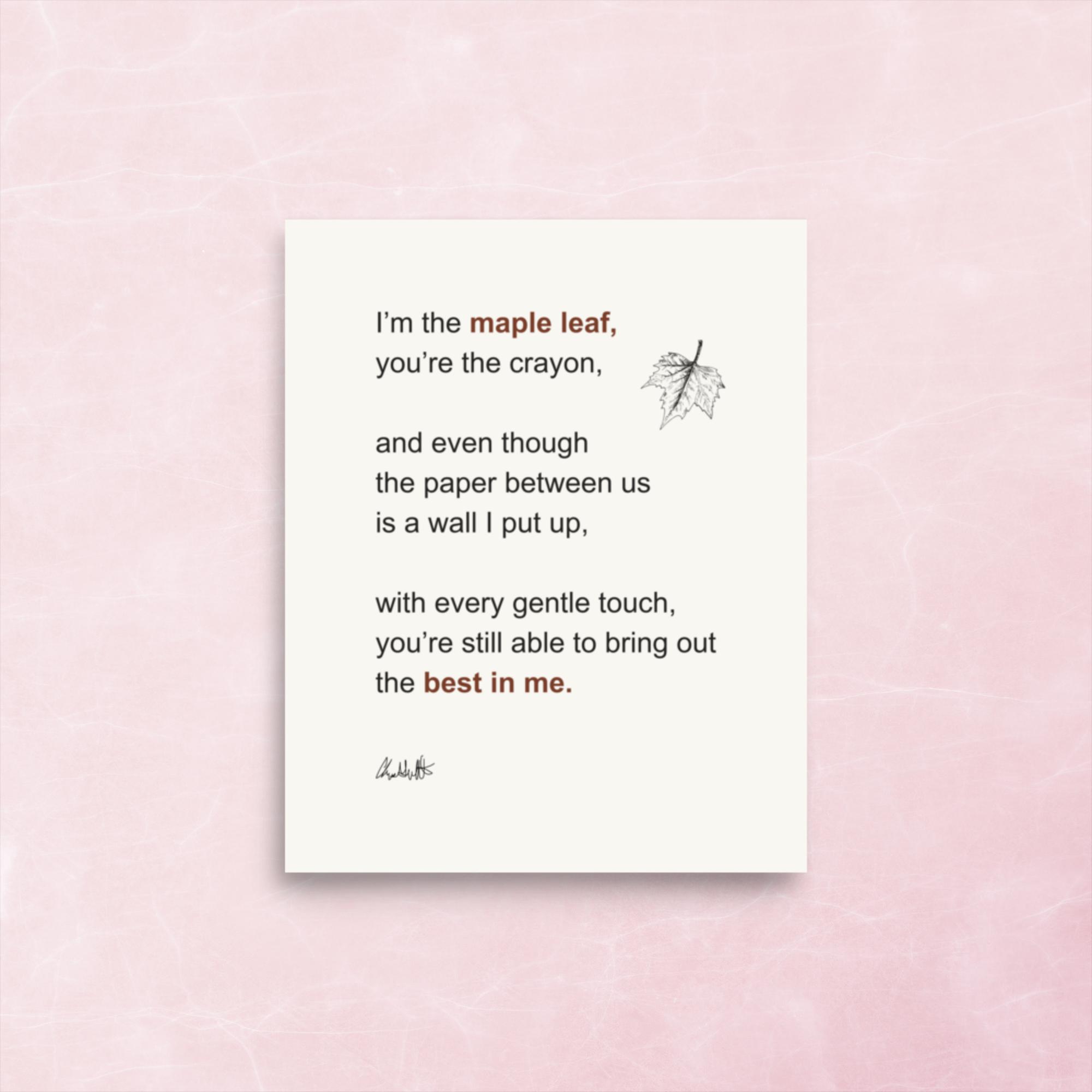 Maple Leaf Poetry Print – Romantic Canadian Wall Art - Image 2